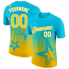 Laden Sie das Bild in den Galerie-Viewer, Custom Lakes Blue Yellow-White 3D Pattern Design Gradient Style Twinkle Star Performance T-Shirt
