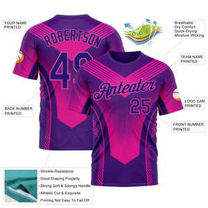 Custom Dark Purple Pink 3D Pattern Design Gradient Neon Sport Wear Performance T-Shirt