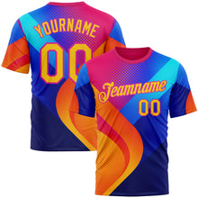Load image into Gallery viewer, Custom Deep Pink Yellow-Blue 3D Pattern Design Neon Chromatic Sportswear Performance T-Shirt
