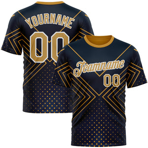 Custom Navy Old Gold-White 3D Pattern Design Geometric Shape Sport Wear Performance T-Shirt