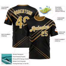 Загрузить изображение в средство просмотра галереи, Custom Black Old Gold-White 3D Pattern Design Geometric Shape Sport Wear Performance T-Shirt

