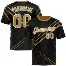 Загрузить изображение в средство просмотра галереи, Custom Black Old Gold-White 3D Pattern Design Geometric Shape Sport Wear Performance T-Shirt
