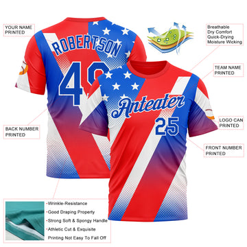 Custom Red Thunder Blue-White 3D Pattern Design USA Inspired America Sport Wear Performance T-Shirt