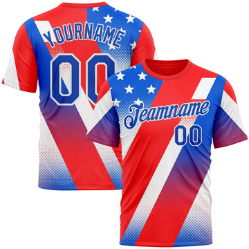 Custom Red Thunder Blue-White 3D Pattern Design USA Inspired America Sport Wear Performance T-Shirt