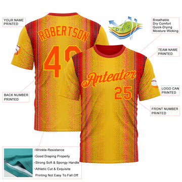 Custom Yellow Orange 3D Pattern Design Gradient Spain Sport Wear Performance T-Shirt
