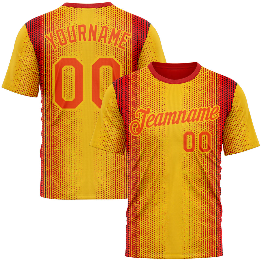 Custom Yellow Orange 3D Pattern Design Gradient Spain Sportswear Performance T-Shirt