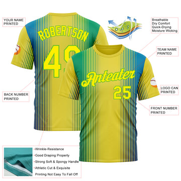 Custom Yellow Light Yellow-Aurora Green 3D Pattern Design Gradient Brazil Africa Sport Wear Performance T-Shirt