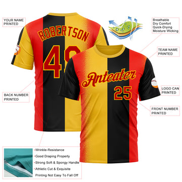 Custom Yellow Red-Black 3D Pattern Design Germany Sport Wear Performance T-Shirt