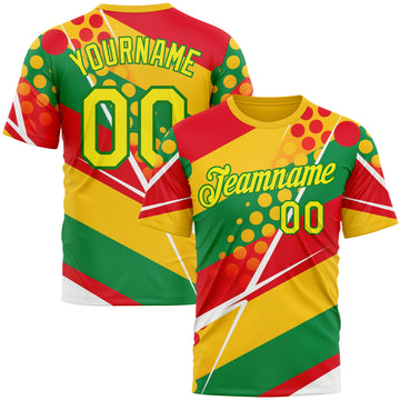 Custom Yellow Light Yellow Red-Grass Green 3D Pattern Design Africa Sport Wear Performance T-Shirt