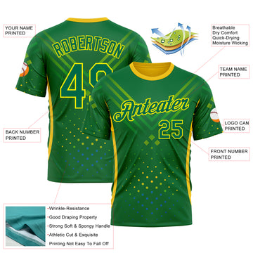 Custom Green Kelly Green-Light Yellow 3D Pattern Design Brazil Jamaica Sport Wear Performance T-Shirt