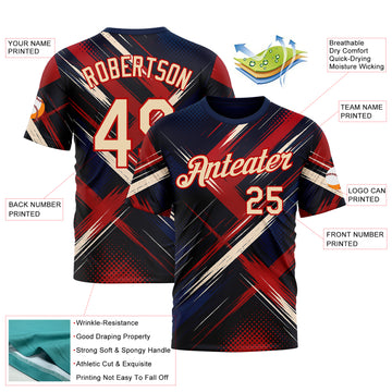 Custom Blue City Cream-Red 3D Pattern Design Germany Sport Wear Performance T-Shirt