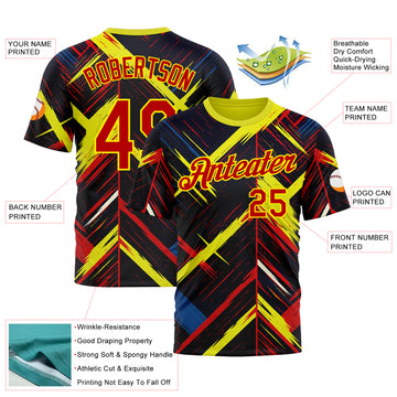 Custom Black Red Light Yellow-Blue 3D Pattern Design Germany Sport Wear Performance T-Shirt