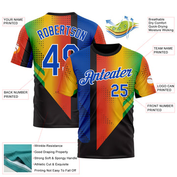 Custom Black Thunder Blue Red Yellow-Green 3D Pattern Design Gradient Africa Sport Wear Performance T-Shirt