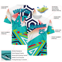 Load image into Gallery viewer, Custom White Auqa Red Green-Royal 3D Pattern Design Geometric Shape Sportswear Performance T-Shirt
