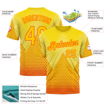 Custom Yellow Orange 3D Pattern Design Spain Sport Wear Performance T-Shirt