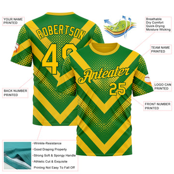 Custom Green Yellow 3D Pattern Design Brazil Africa Sport Wear Performance T-Shirt
