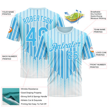 Custom Blue Sky Blue-White 3D Pattern Design Argentina Stripe Sport Wear Performance T-Shirt