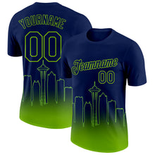Charger l&#39;image dans la galerie, Custom Navy Neon Green 3D Seattle City Edition Fade Fashion Performance T-Shirt
