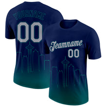 Charger l&#39;image dans la galerie, Custom Navy Gray-Teal 3D Seattle City Edition Fade Fashion Performance T-Shirt
