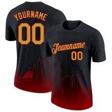 Загрузить изображение в средство просмотра галереи, Custom Black Old Gold-Red 3D San Francisco City Edition Fade Fashion Performance T-Shirt
