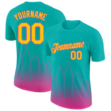 Charger l&#39;image dans la galerie, Custom Aqua Yellow-Pink 3D San Diego City Edition Fade Fashion Performance T-Shirt

