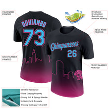 Charger l&#39;image dans la galerie, Custom Black Sky Blue-Pink 3D Miami City Edition Fade Fashion Performance T-Shirt
