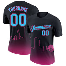 Charger l&#39;image dans la galerie, Custom Black Sky Blue-Pink 3D Miami City Edition Fade Fashion Performance T-Shirt
