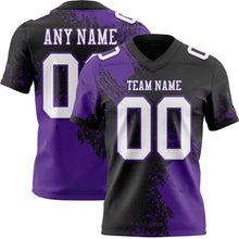 Load image into Gallery viewer, Custom Black White-Purple 3D Pattern Abstract Brush Stroke Authentic Football Jersey
