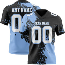 Laden Sie das Bild in den Galerie-Viewer, Custom Black White-Light Blue 3D Pattern Abstract Brush Stroke Authentic Football Jersey
