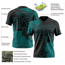 Load image into Gallery viewer, Custom Black Teal 3D Pattern Abstract Brush Stroke Authentic Football Jersey
