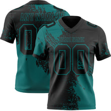 Load image into Gallery viewer, Custom Black Teal 3D Pattern Abstract Brush Stroke Authentic Football Jersey
