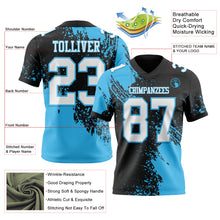 Laden Sie das Bild in den Galerie-Viewer, Custom Black White-Sky Blue 3D Pattern Abstract Brush Stroke Authentic Football Jersey
