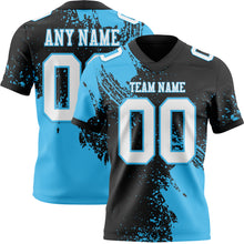 Laden Sie das Bild in den Galerie-Viewer, Custom Black White-Sky Blue 3D Pattern Abstract Brush Stroke Authentic Football Jersey
