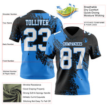 Laden Sie das Bild in den Galerie-Viewer, Custom Black White-Powder Blue 3D Pattern Abstract Brush Stroke Authentic Football Jersey
