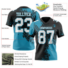 Load image into Gallery viewer, Custom Black White-Panther Blue 3D Pattern Abstract Brush Stroke Authentic Football Jersey
