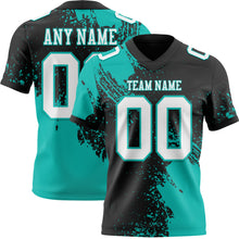 Charger l&#39;image dans la galerie, Custom Black White-Aqua 3D Pattern Abstract Brush Stroke Authentic Football Jersey

