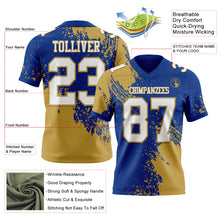 Load image into Gallery viewer, Custom Royal White-Old Gold 3D Pattern Abstract Brush Stroke Authentic Football Jersey
