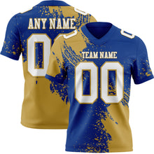 Load image into Gallery viewer, Custom Royal White-Old Gold 3D Pattern Abstract Brush Stroke Authentic Football Jersey

