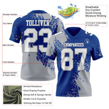 Load image into Gallery viewer, Custom Royal White-Gray 3D Pattern Abstract Brush Stroke Authentic Football Jersey
