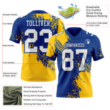 Load image into Gallery viewer, Custom Royal White-Gold 3D Pattern Abstract Brush Stroke Authentic Football Jersey
