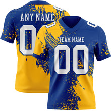 Load image into Gallery viewer, Custom Royal White-Gold 3D Pattern Abstract Brush Stroke Authentic Football Jersey
