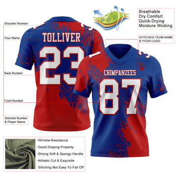Custom Royal White-Red 3D Pattern Abstract Brush Stroke Authentic Football Jersey