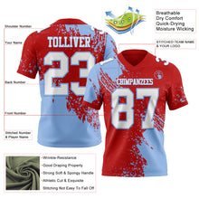 Load image into Gallery viewer, Custom Red White-Light Blue 3D Pattern Abstract Brush Stroke Authentic Football Jersey
