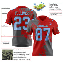 Load image into Gallery viewer, Custom Red Light Blue-Steel Gray 3D Pattern Abstract Brush Stroke Authentic Football Jersey
