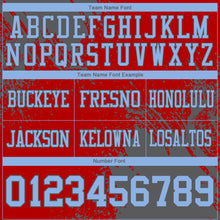 Load image into Gallery viewer, Custom Red Light Blue-Steel Gray 3D Pattern Abstract Brush Stroke Authentic Football Jersey
