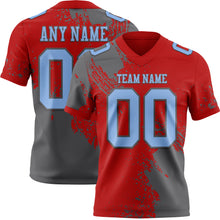 Load image into Gallery viewer, Custom Red Light Blue-Steel Gray 3D Pattern Abstract Brush Stroke Authentic Football Jersey
