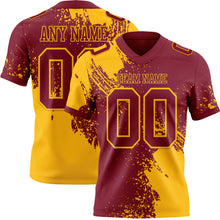 Charger l&#39;image dans la galerie, Custom Crimson Gold 3D Pattern Abstract Brush Stroke Authentic Football Jersey
