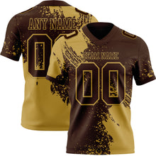 Laden Sie das Bild in den Galerie-Viewer, Custom Brown Old Gold 3D Pattern Abstract Brush Stroke Authentic Football Jersey
