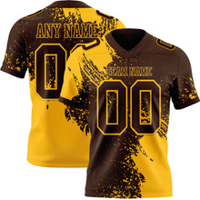 Laden Sie das Bild in den Galerie-Viewer, Custom Brown Gold 3D Pattern Abstract Brush Stroke Authentic Football Jersey
