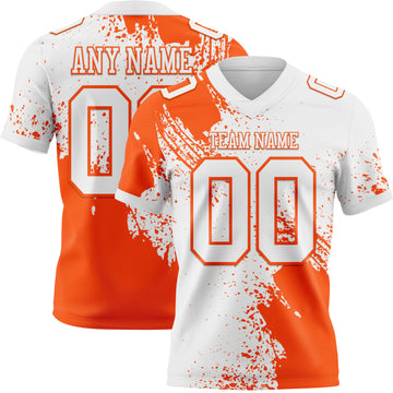 Custom White Orange 3D Pattern Abstract Brush Stroke Mesh Authentic Football Jersey